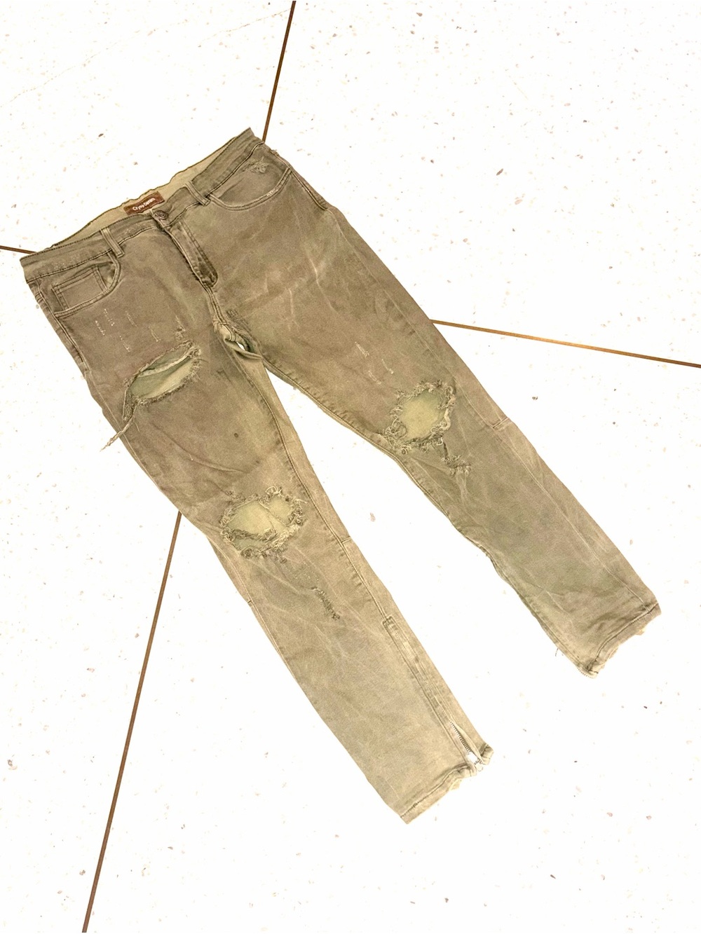 Men's Distressed Olive Chino Pants